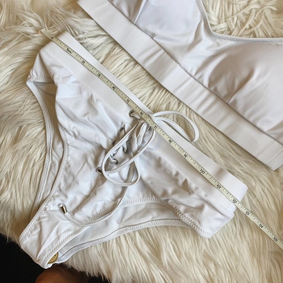 White High Waisted Lace Up Scoop Bust Bikini - Picture 11 of 12